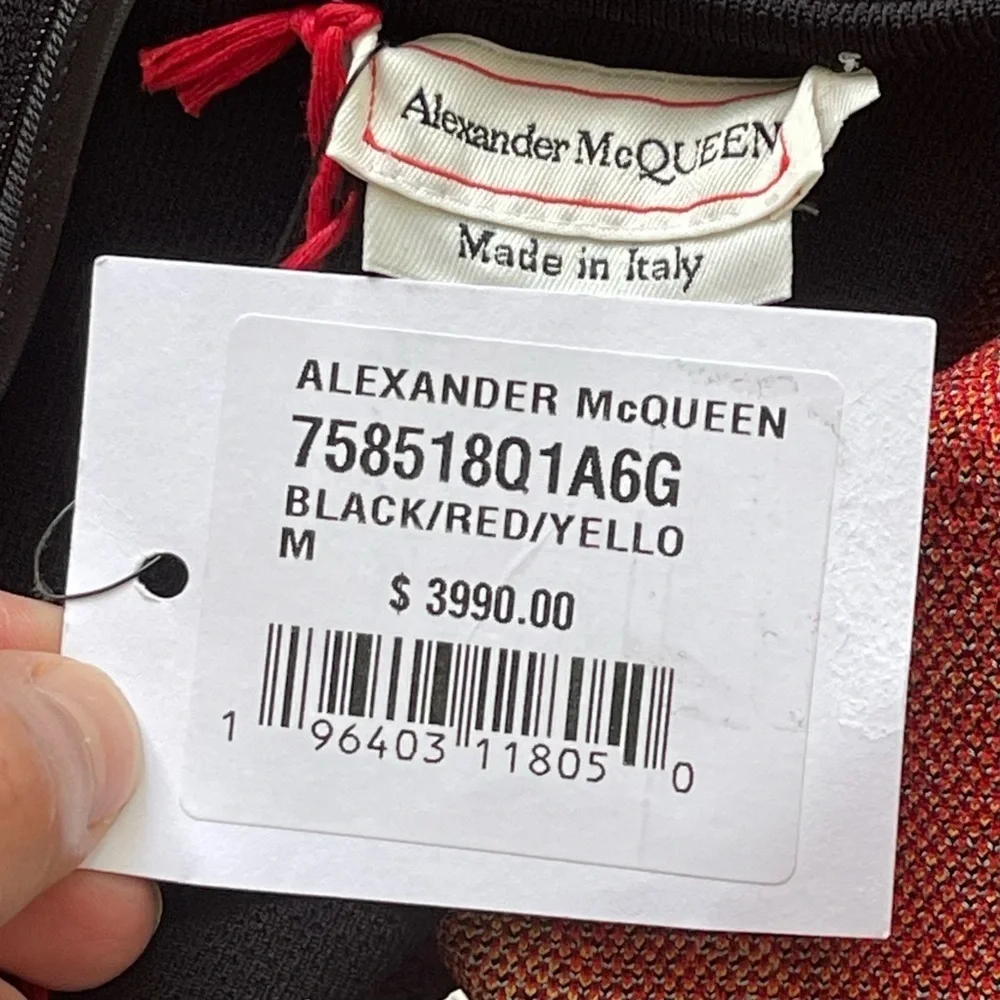 Alexander McQueen Orchid Jacquard Midi Dress Cutouts Medium Black Red Yellow NWT - Picture 5 of 15